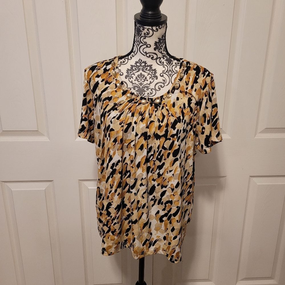 Alfred dunner‎ jeweled abstract art design top